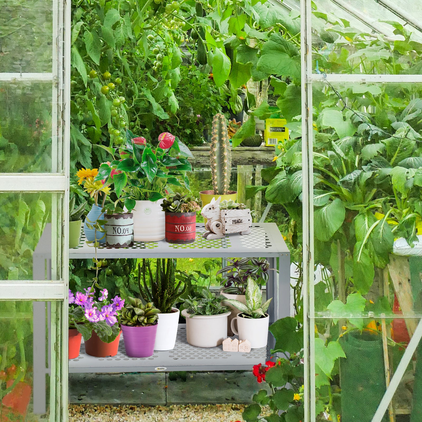 2-tier Plant Stand Storage Organizer Steel Display Shelf
