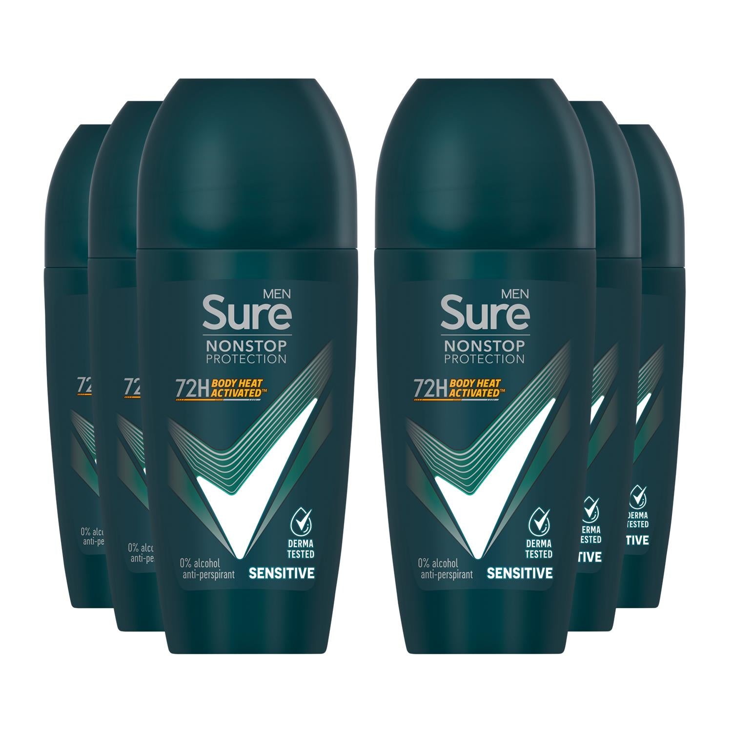 Men Sensitive Anti-perspirant 72h Nonstop Protection Roll On Deo, 6pk, 50ml | 6