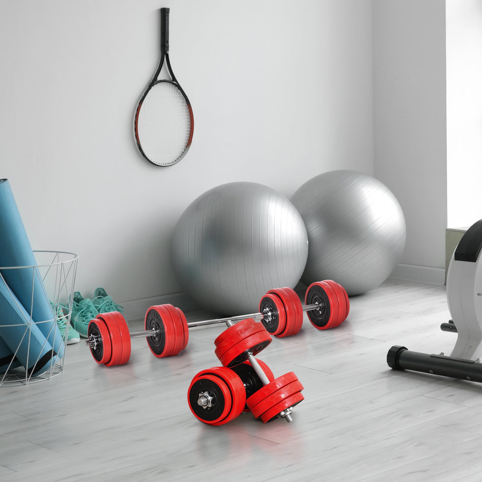 Adjustable 30kgs Barbell & Dumbbell Set | Red