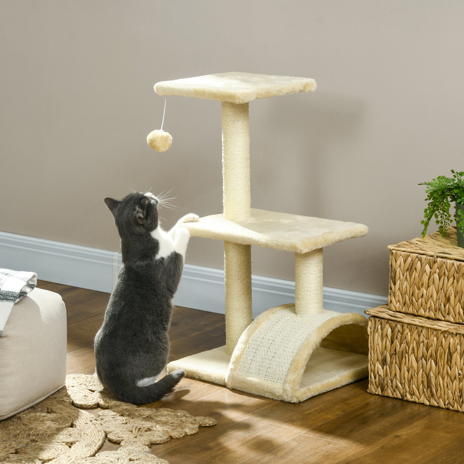 72cm Cat Tree Climbing Tower With Sisal Scratching Post | Cream