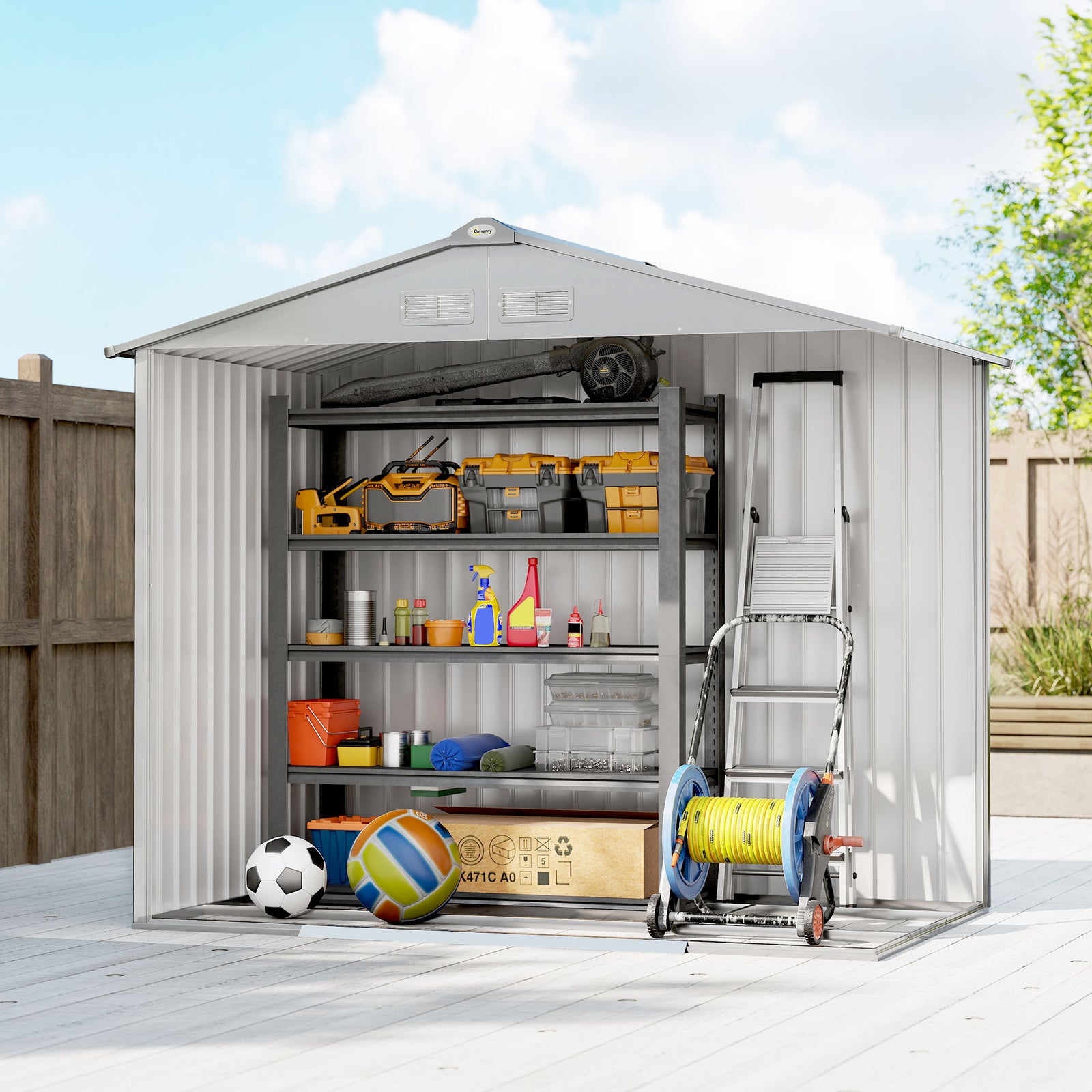 7 X 4ft Garden Shed Storage W/ Foundation Kit, Vents | Light Grey