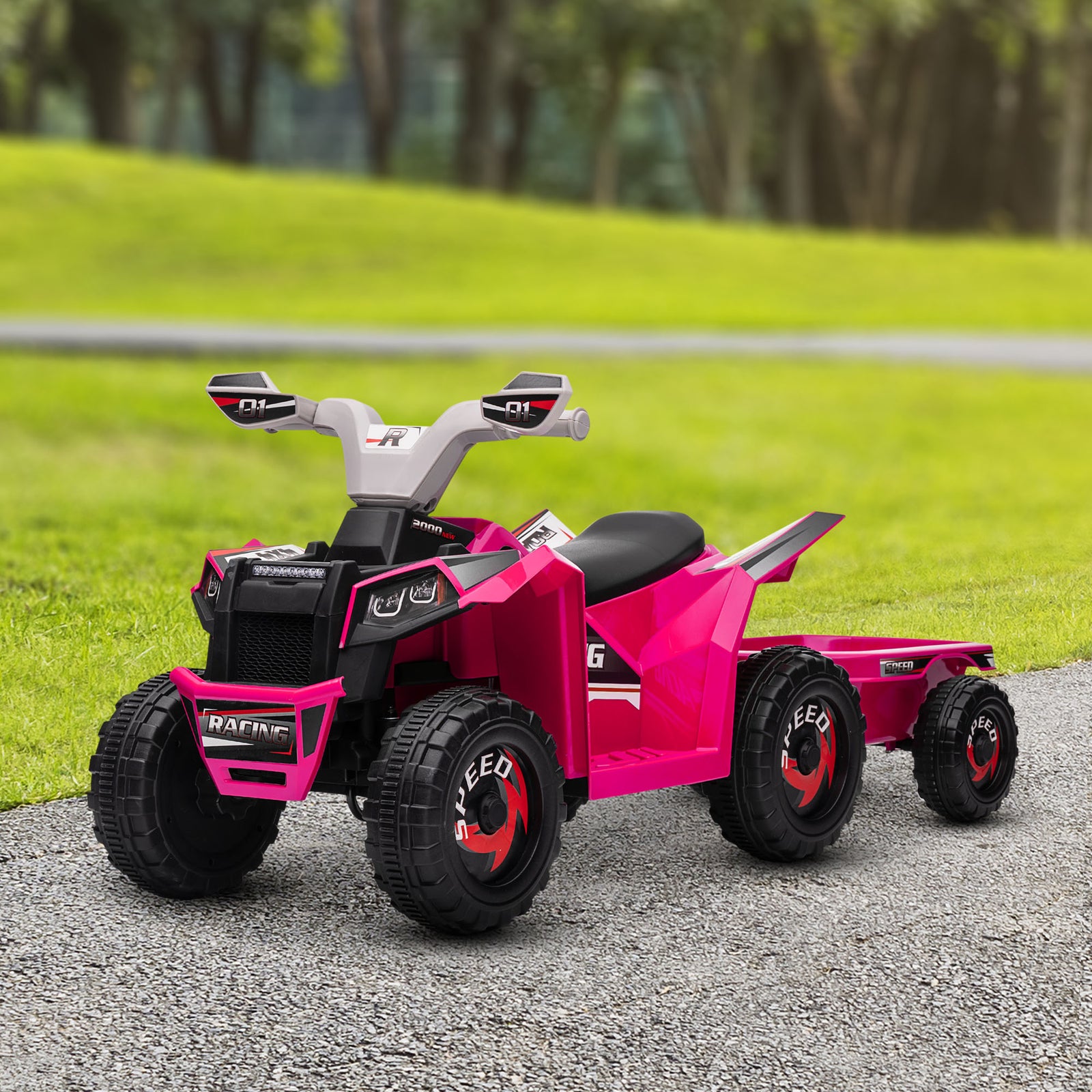 Electric Quad Bike, 6v Kids Ride-on Atv With Back Trailer | Pink