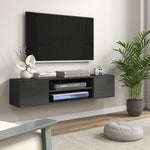 Floating Tv Unit For 60" With Shelves Cabinets | Gray