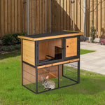 Wood-metal Rabbit Hutch Elevated Pet House Outdoor 89.5 X 45 X 81cm