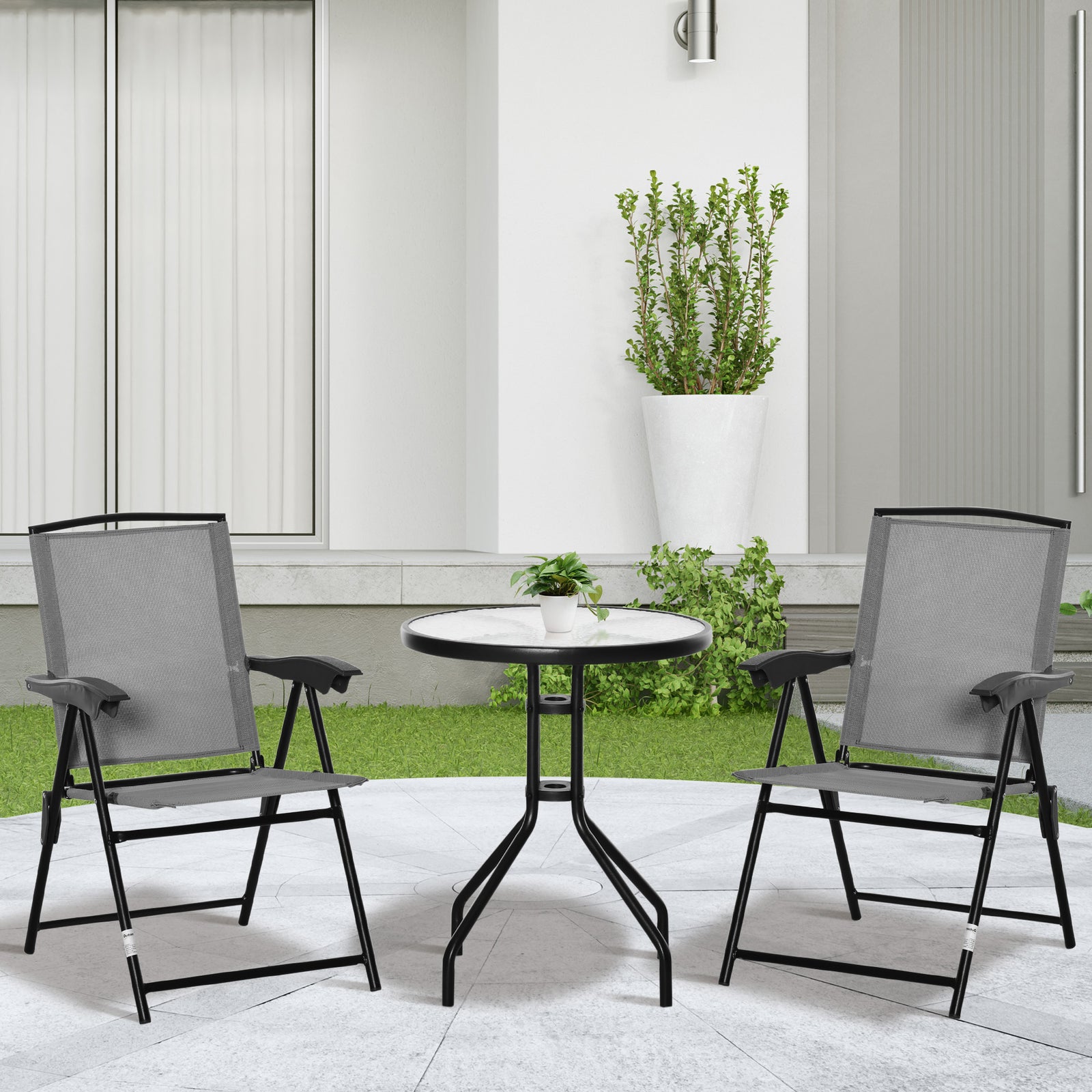 Patio Bistro Set Folding Chairs Garden Coffee Table Balcony | Gray