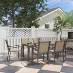 7 Pcs Garden Dining Set, Wood-plastic Table & 6 Chairs | Khaki