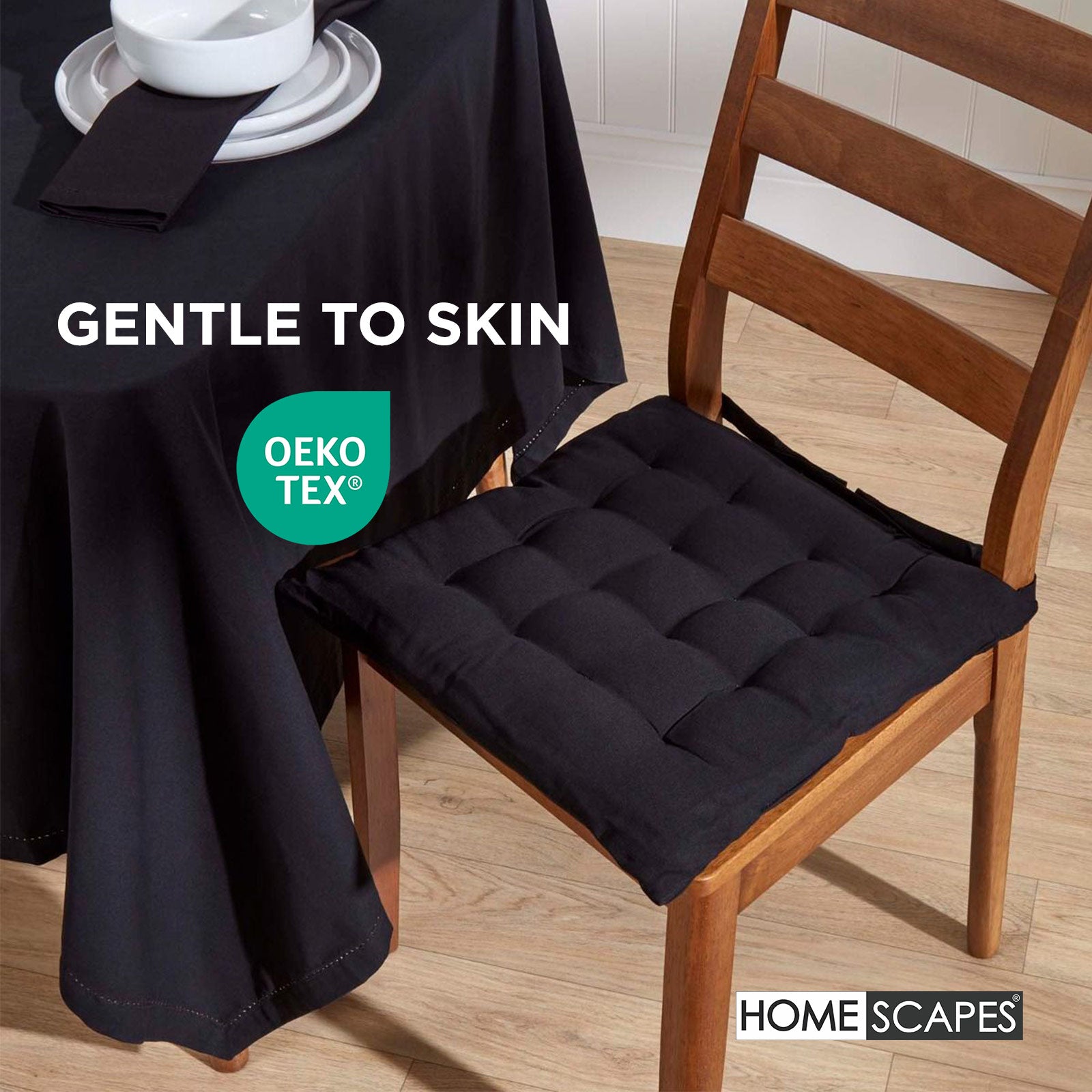100% Cotton Seat Pads Plain Chair Cushions For Dining Room, Kitchen, Or Outdoor Garden Use | Set-of-6 | Black