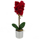 46cm Artificial Orchid Red With Silver Pot