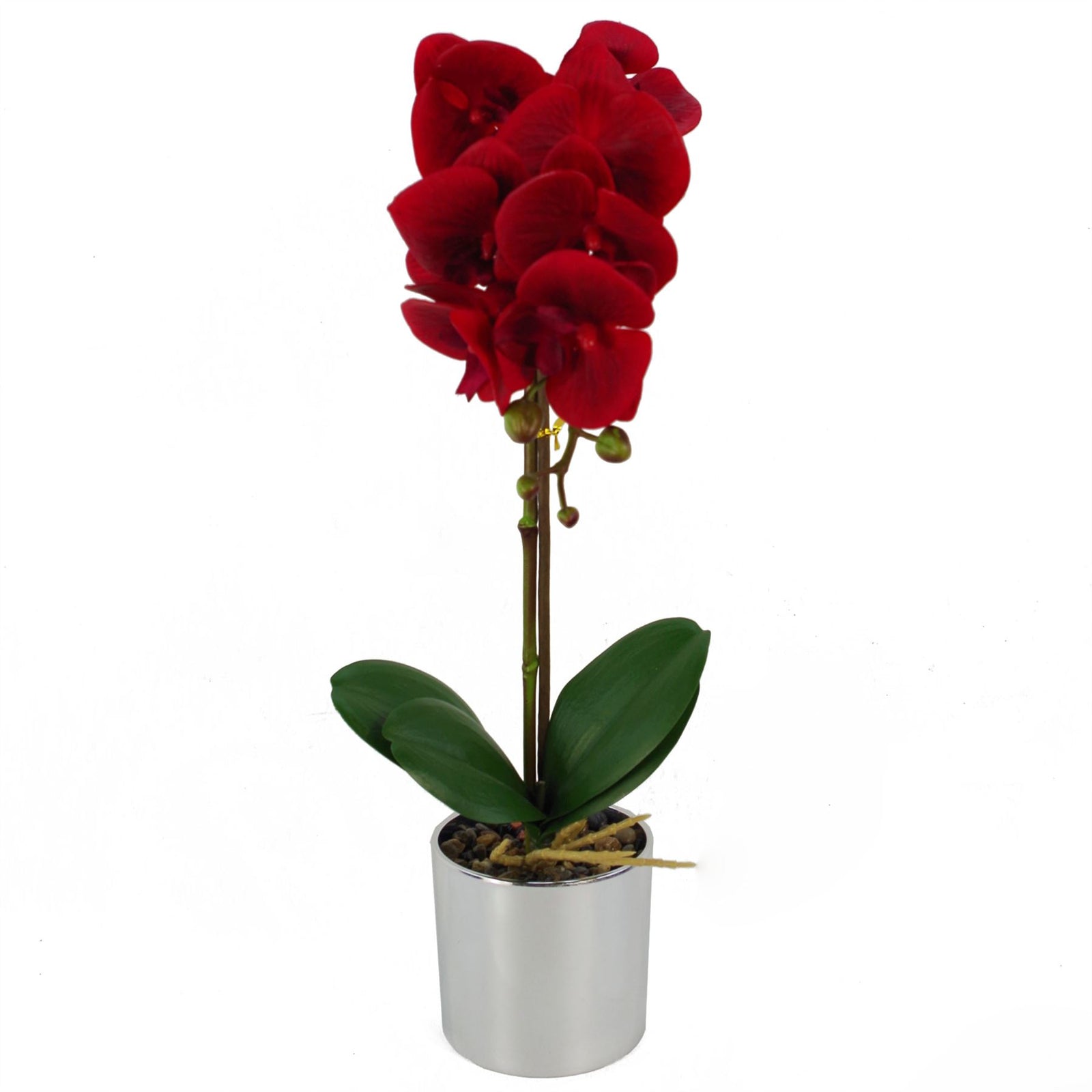 46cm Artificial Orchid Red With Silver Pot