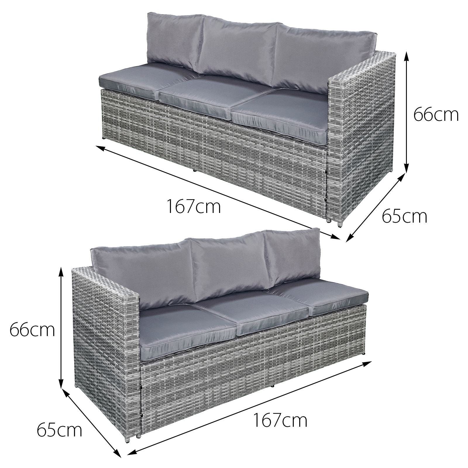 Malta Rattan 9 Seat Firepit U-shape Sofa Set | Mixed Grey