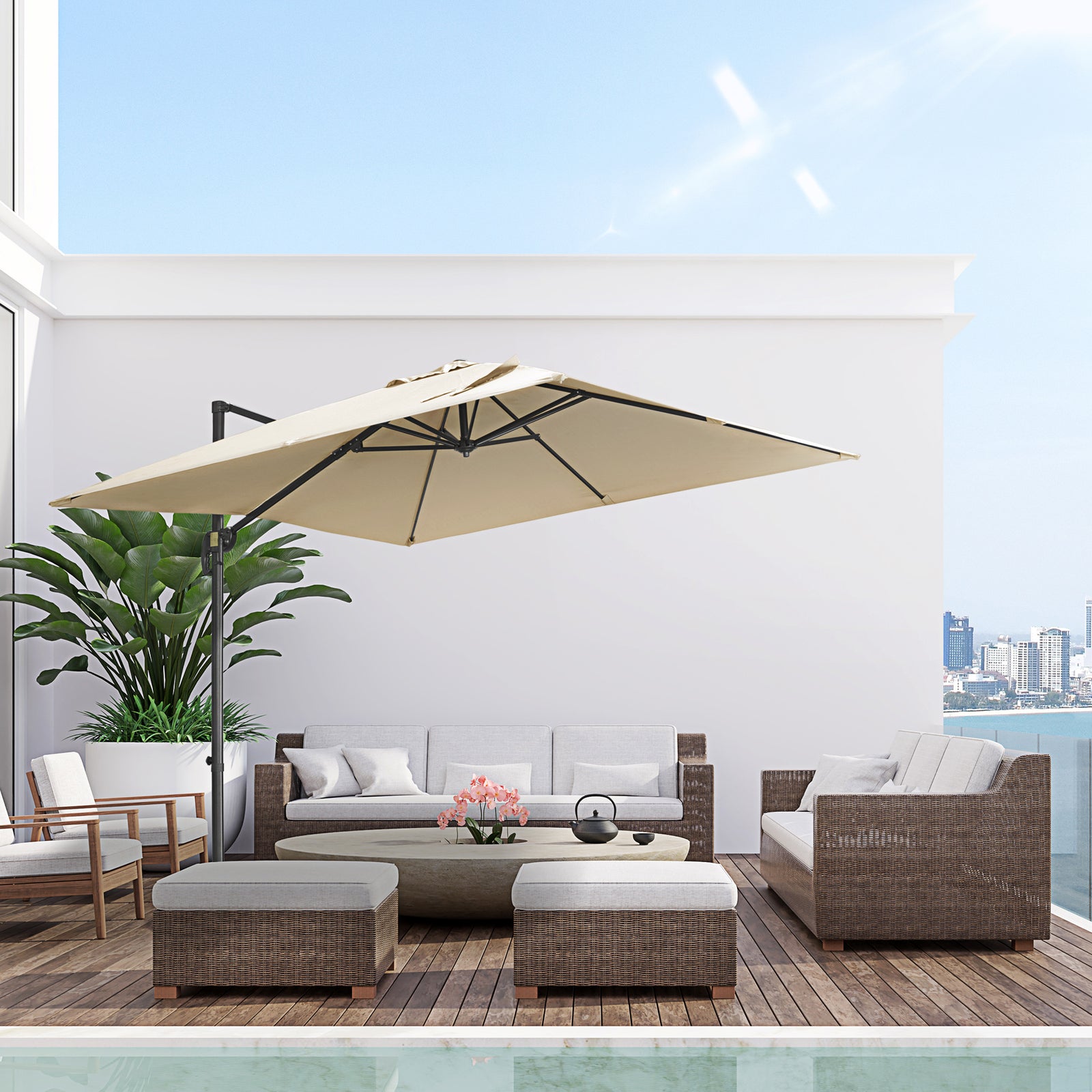 2.7x2.7m Cantilever Parasol W/ 360° Crank Handle Tilt | Cream