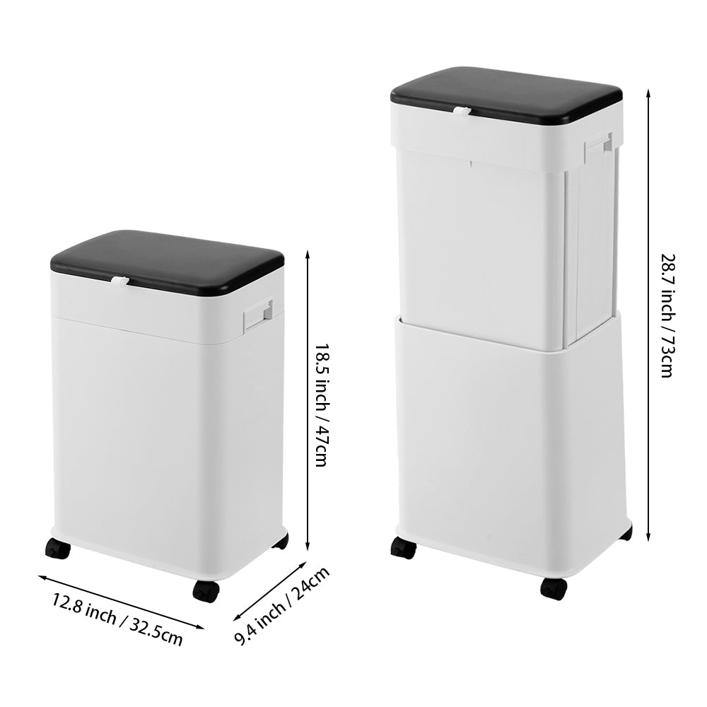 20l Adjustable Height Trash Bin With Flip-top Lid, Sealed Odour Control, And Omni-directional Wheels, White