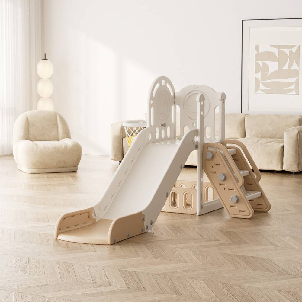 Toddler Slide Playset With Climbing Stairs & Basketball Hoop Safe Indoor/outdoor Activity Toy For Kids | Orange