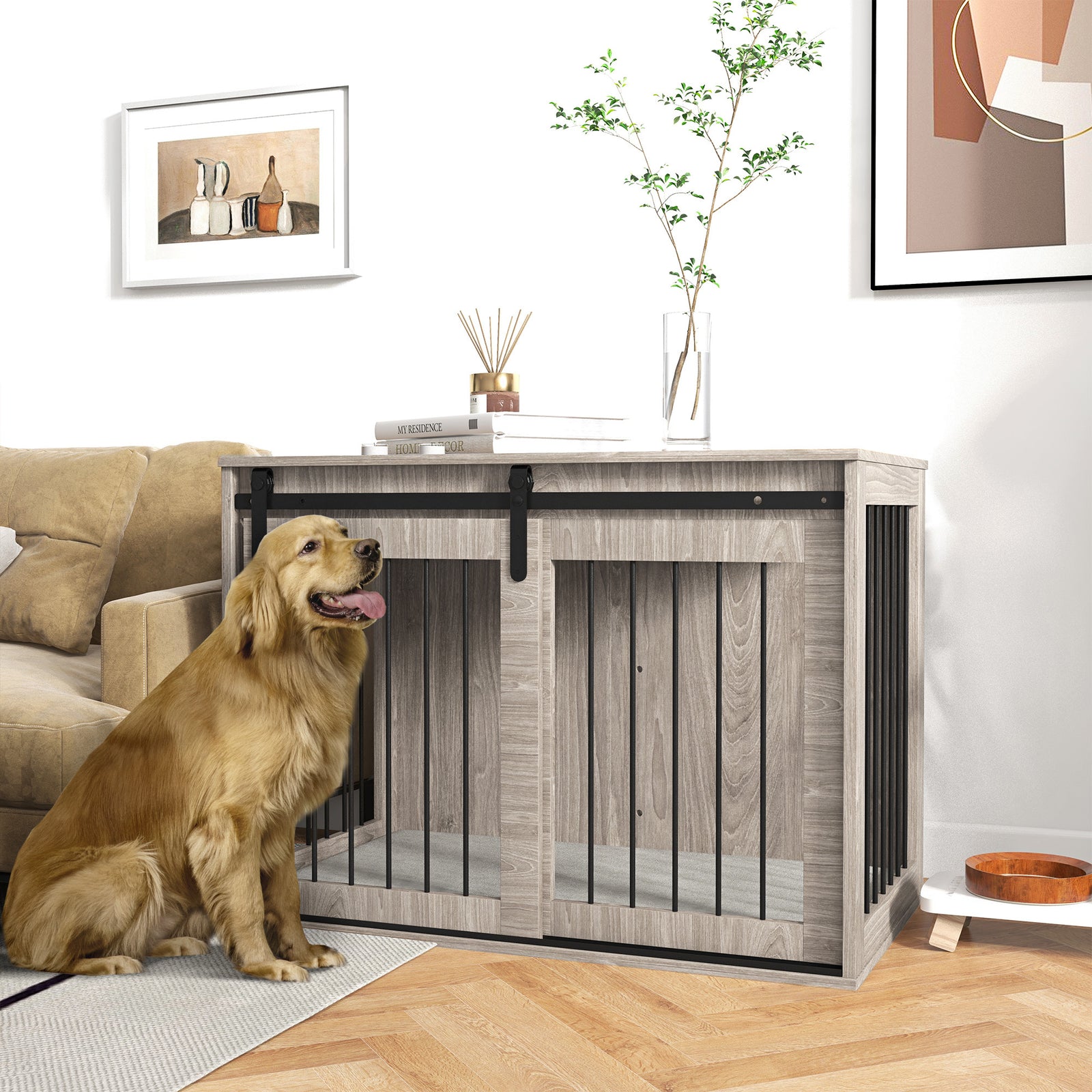 Dog Crate W/ Removable Cushion - Large, Brown | Brown