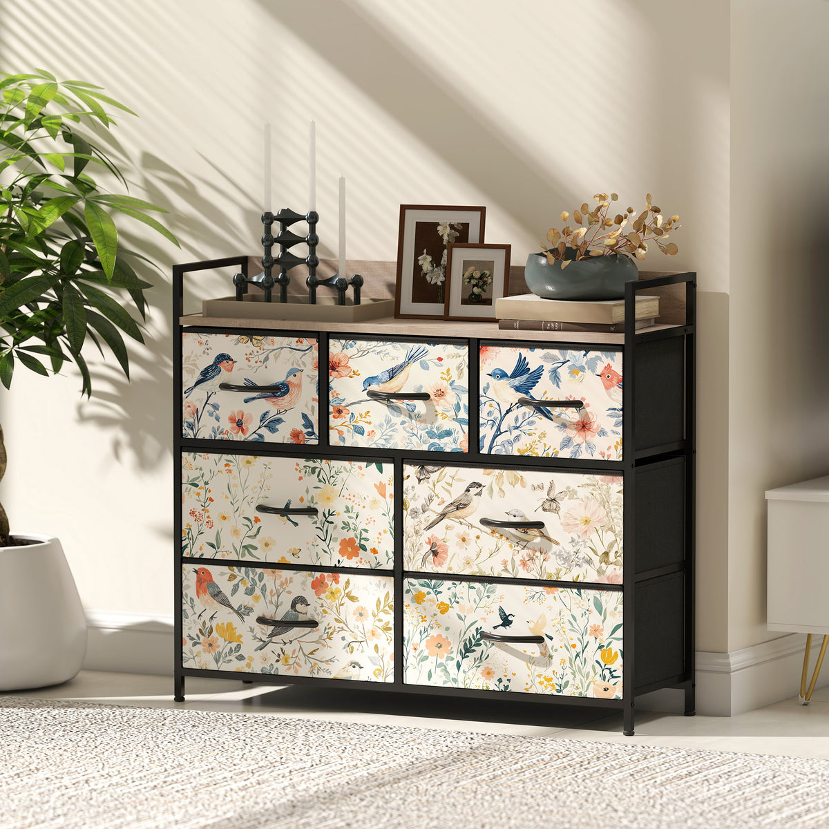 HOMCOM 7-drawer Chest Of Drawers, Fabric Dresser With Open Shelf