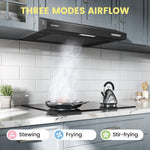 Black 60cm Under Cabinet Wall-mount Cooker Range Hood With 3-speed Modes