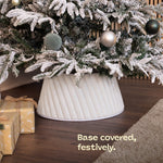 Round Faux Fur Christmas Tree Skirt With Velcro Closure | White