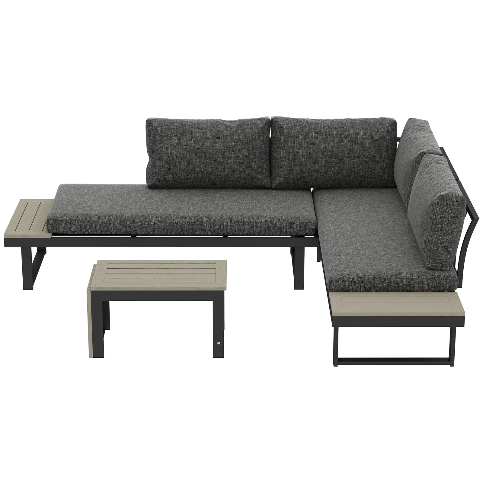 4 Seater L Shaped Aluminium Garden Furniture Set W/ Table