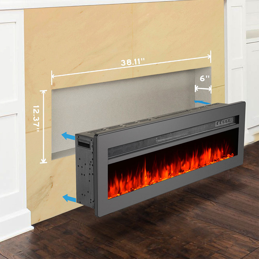 40-inch Electric Fireplace, Wall Mounted/recessed/freestanding Heater With 12-colour Flame & Remote Control