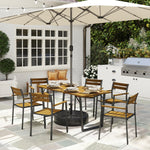 7-piece Fir Wood Set, 6 Stackable Chairs, Brown