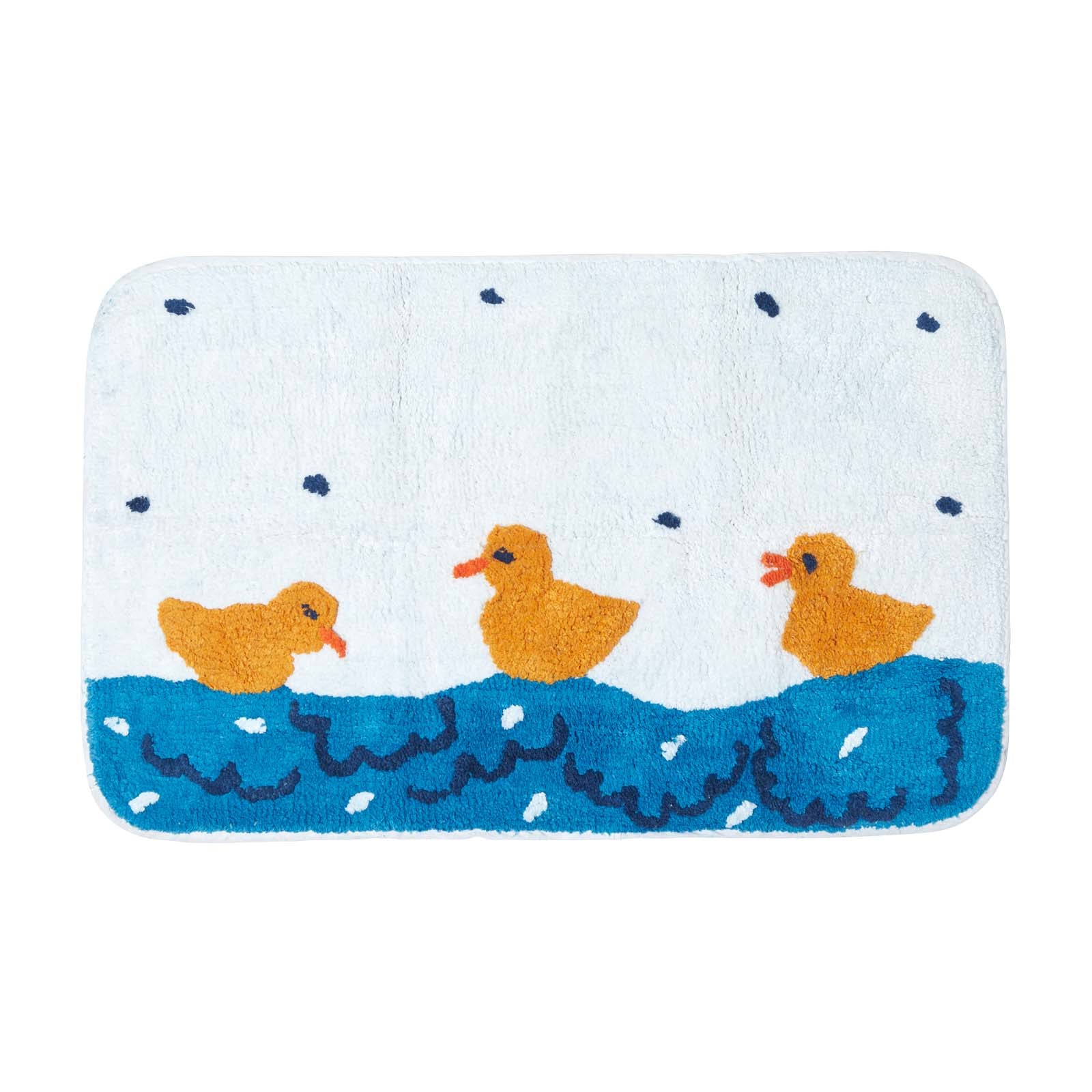 Non Slip 100% Cotton Duck Pond Bath Mat | 45 x 75cm | Blue & White