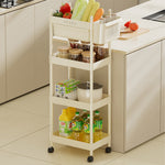 2/3/4-tier Rolling Storage Cart With Lockable Wheels Organizer Trolley With Hanging Baskets & Drawer | Large | Cream