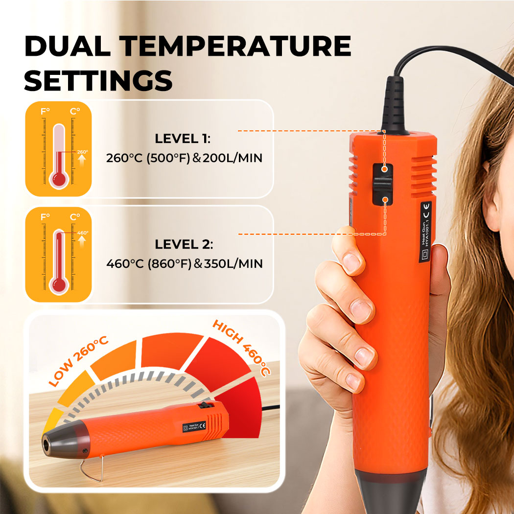 Hot Air Gun Portable Mini Heat Gun For Diy Crafts Shrink Wrapping | Orange