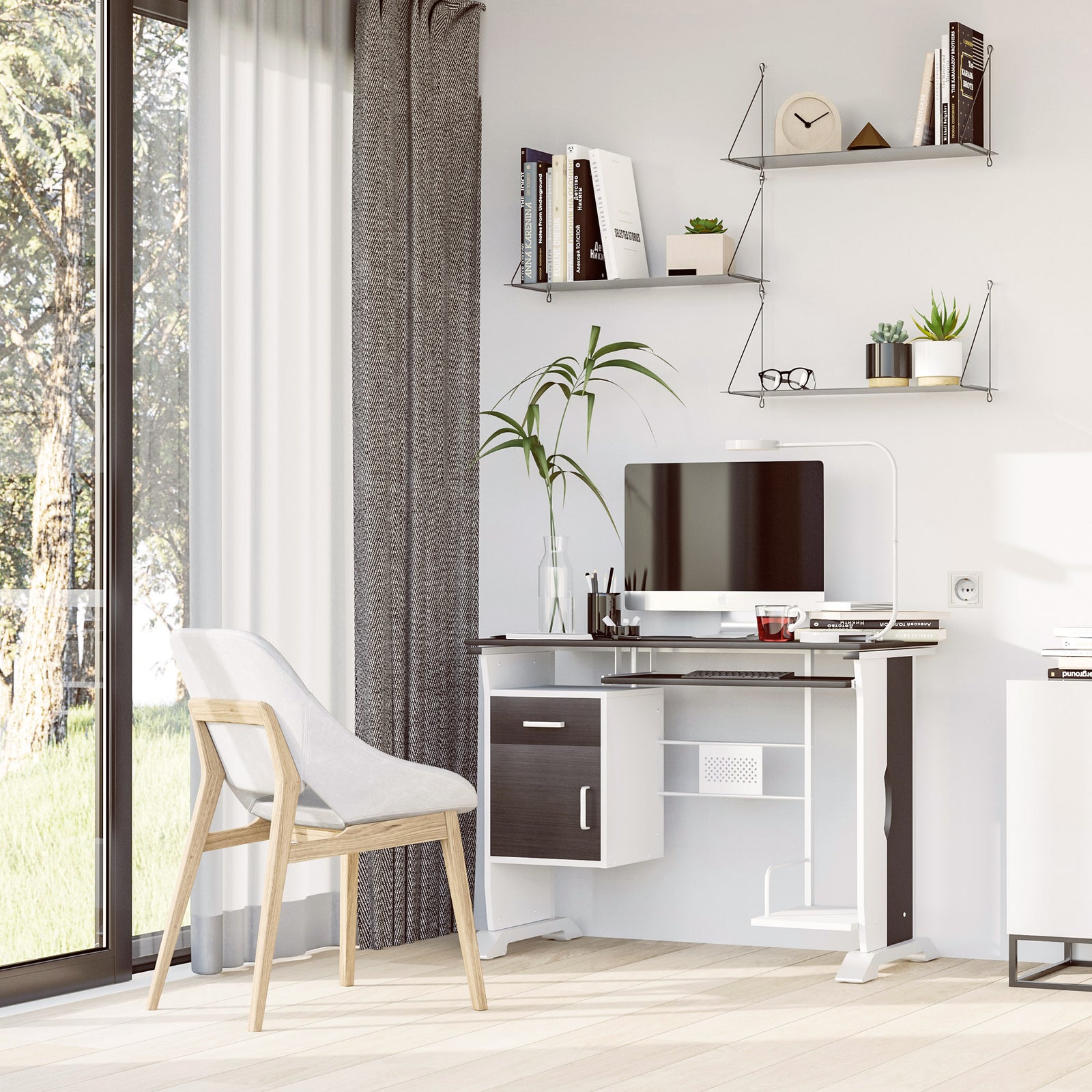 Computer Desk With Drawer, Wooden Workstation | Brown