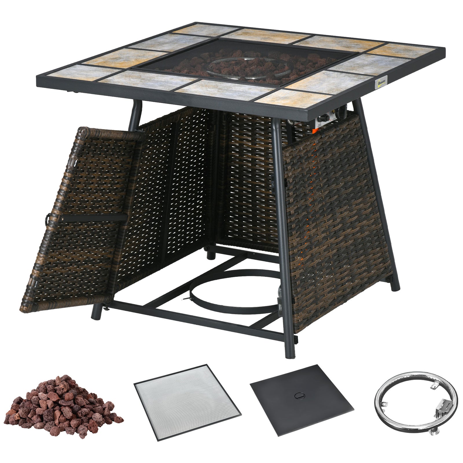 Outdoor Pe Rattan Gas Fire Pit Table Fire Control Panel