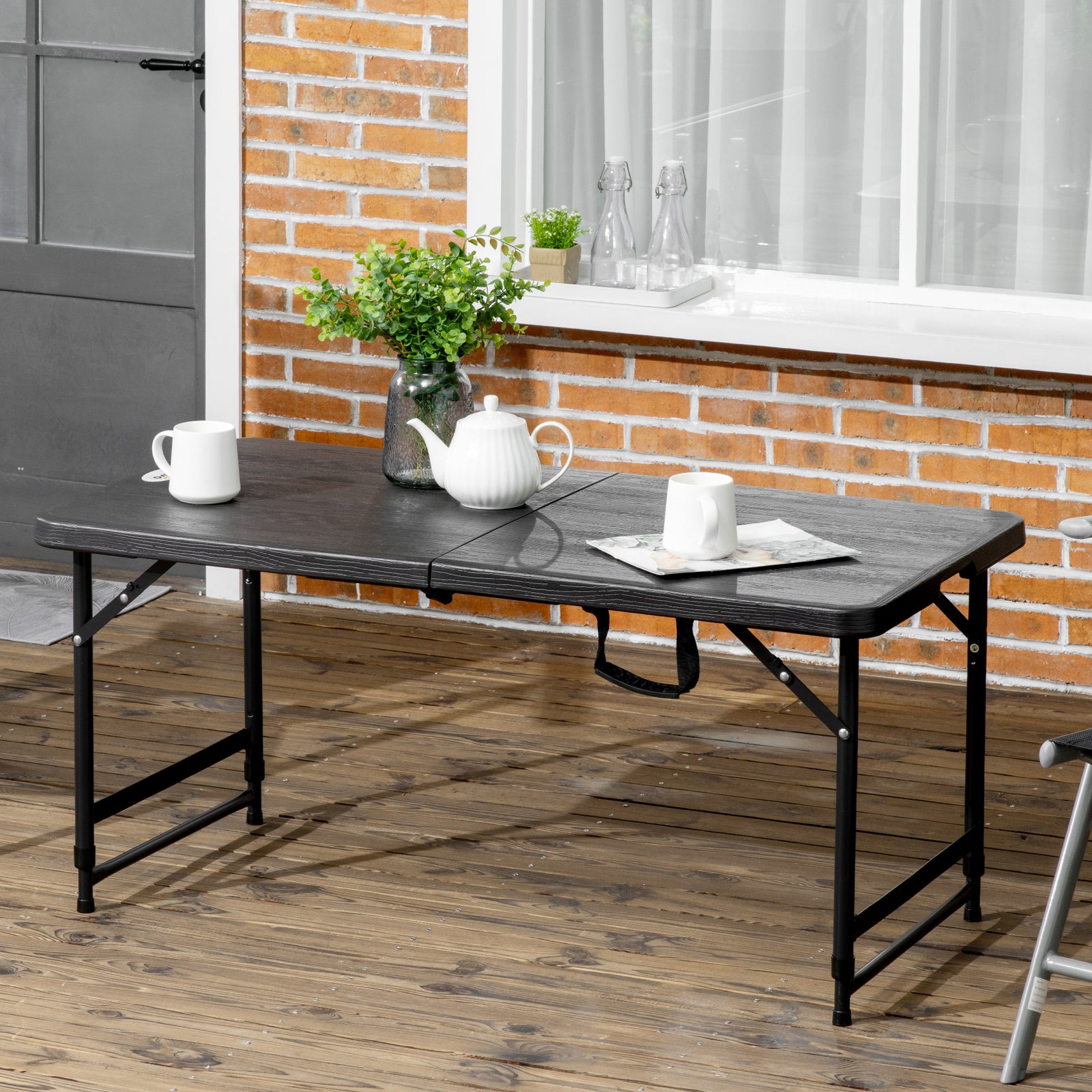 Folding Garden Table, Height Adjustable, Steel Frame