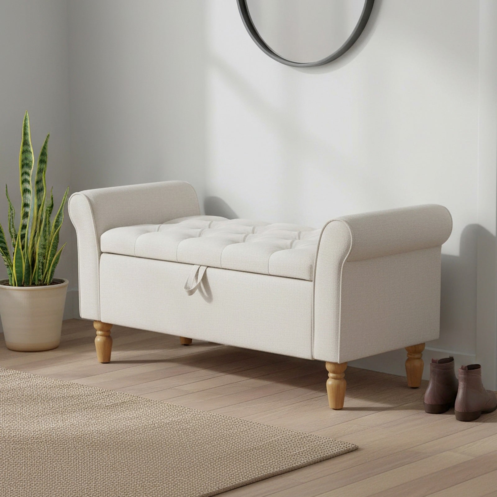 Breeins Linen Upholstered Storage Bench With Armrests