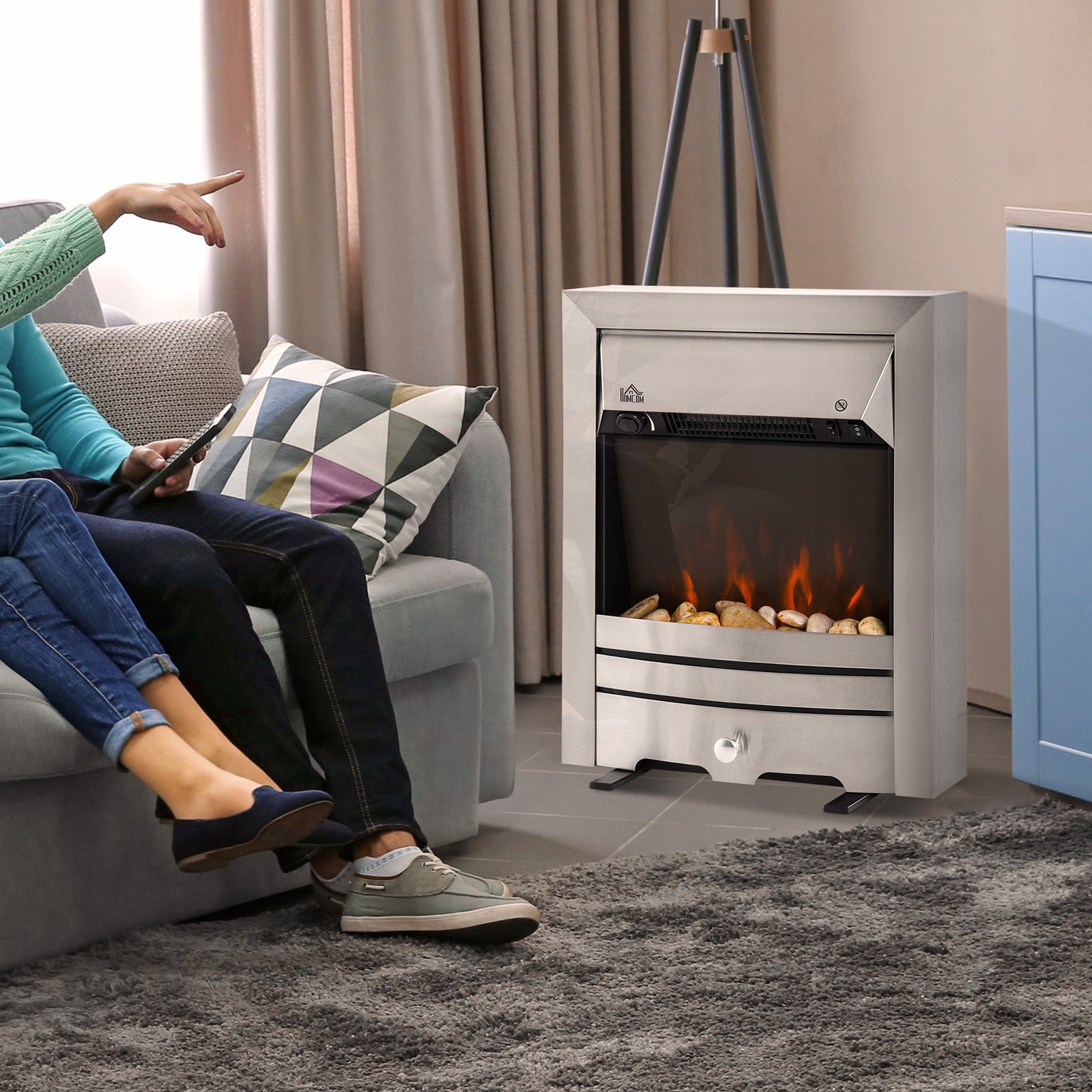 Electric Fireplace Stainless Steel 2kw Heater Led Fire Flame
