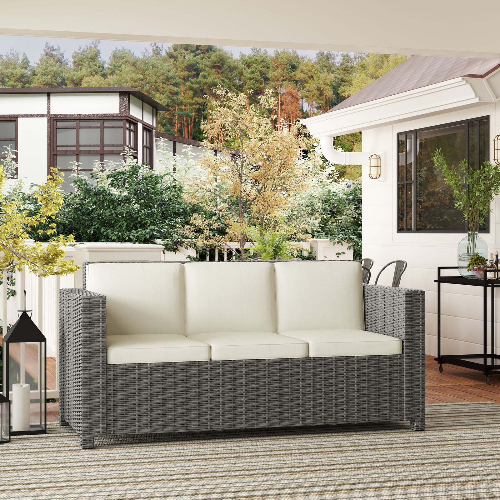 Rattan Wicker 3-seater Sofa Chair Patio Furniture W/cushion