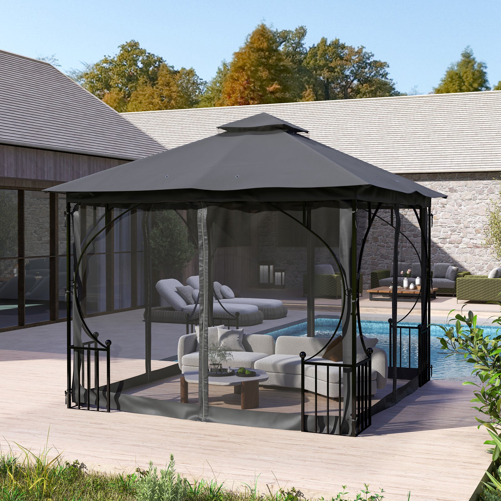 3x3m Garden Gazebo, Double Tier Sun Shade