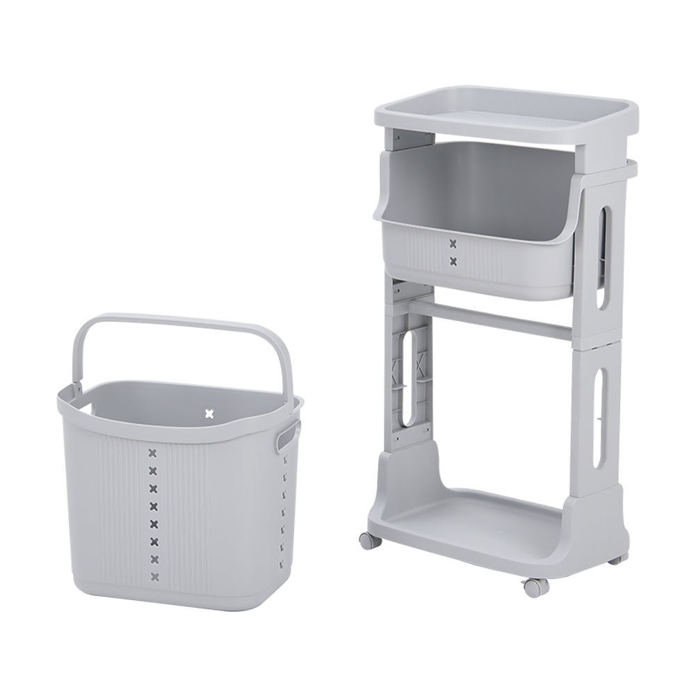 3/4 Tier Storage Rack Laundry Basket With Wheels | Small | Grey