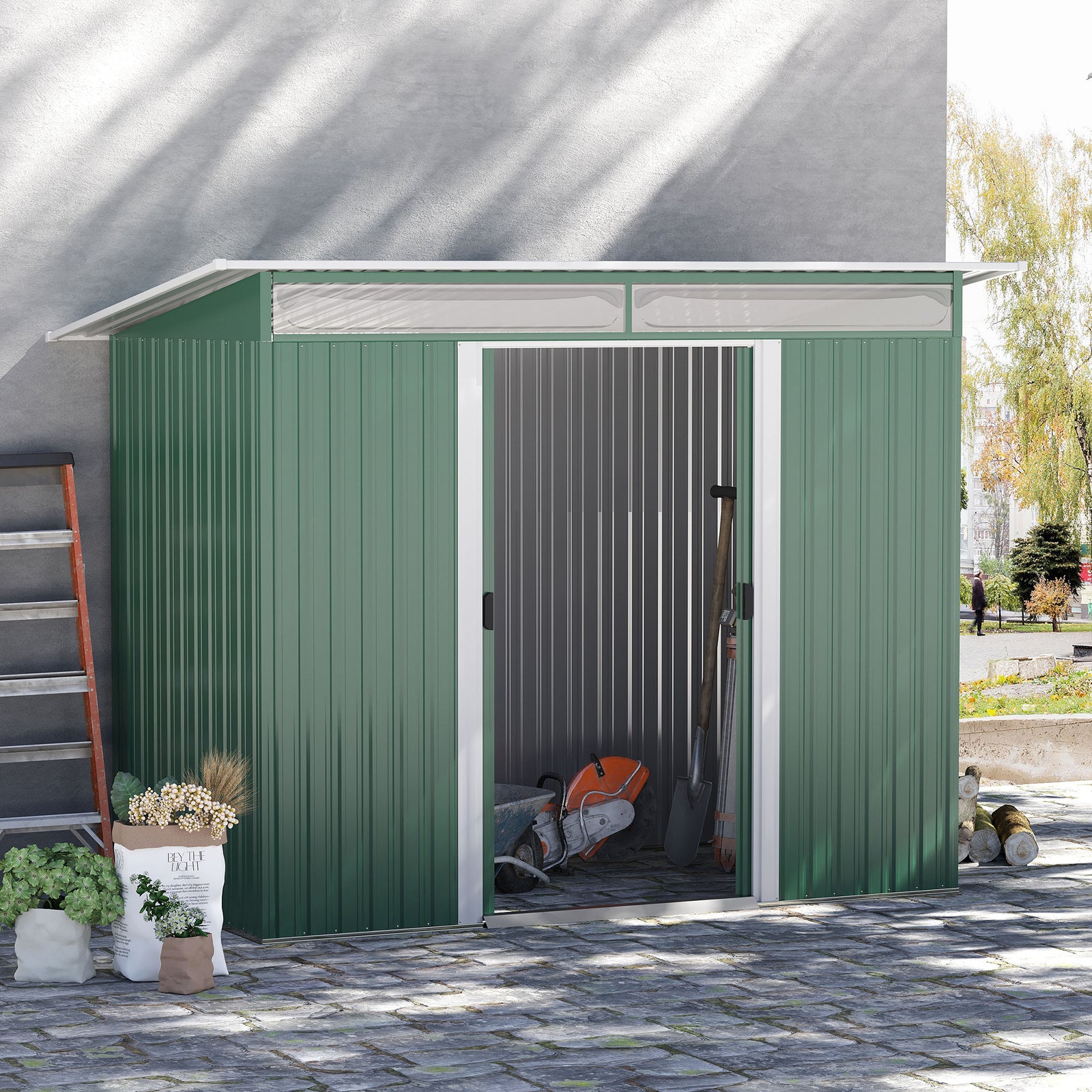 Garden Shed Outdoor Storage Tool Organizer With Double Door | Medium | Green