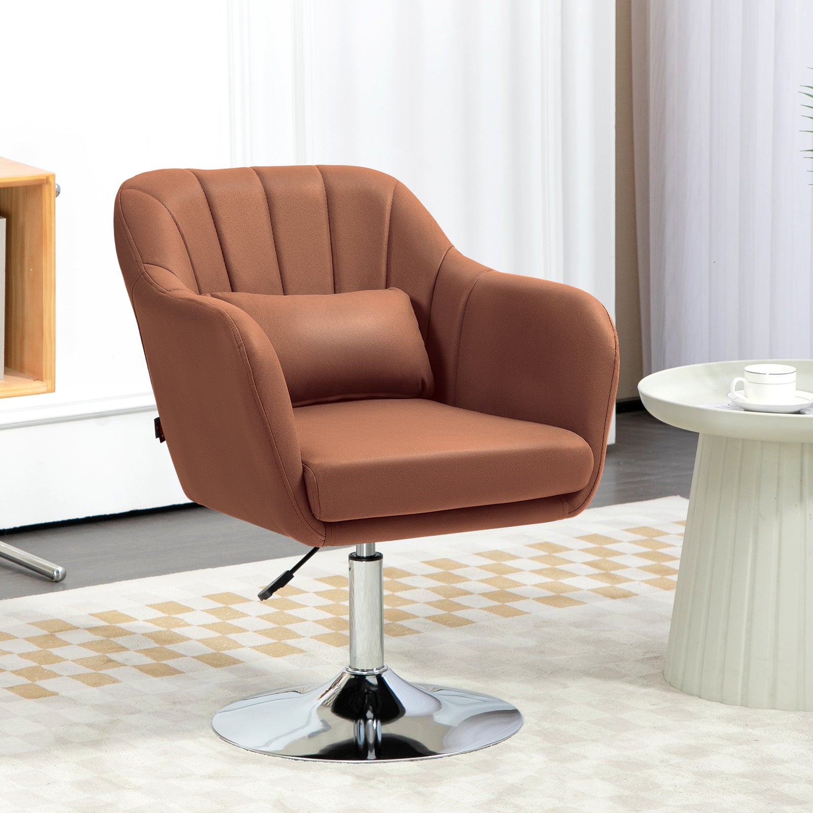 Stylish Retro Swivel Tub Chair Steel Frame Cushion Seat | One Size | Brown