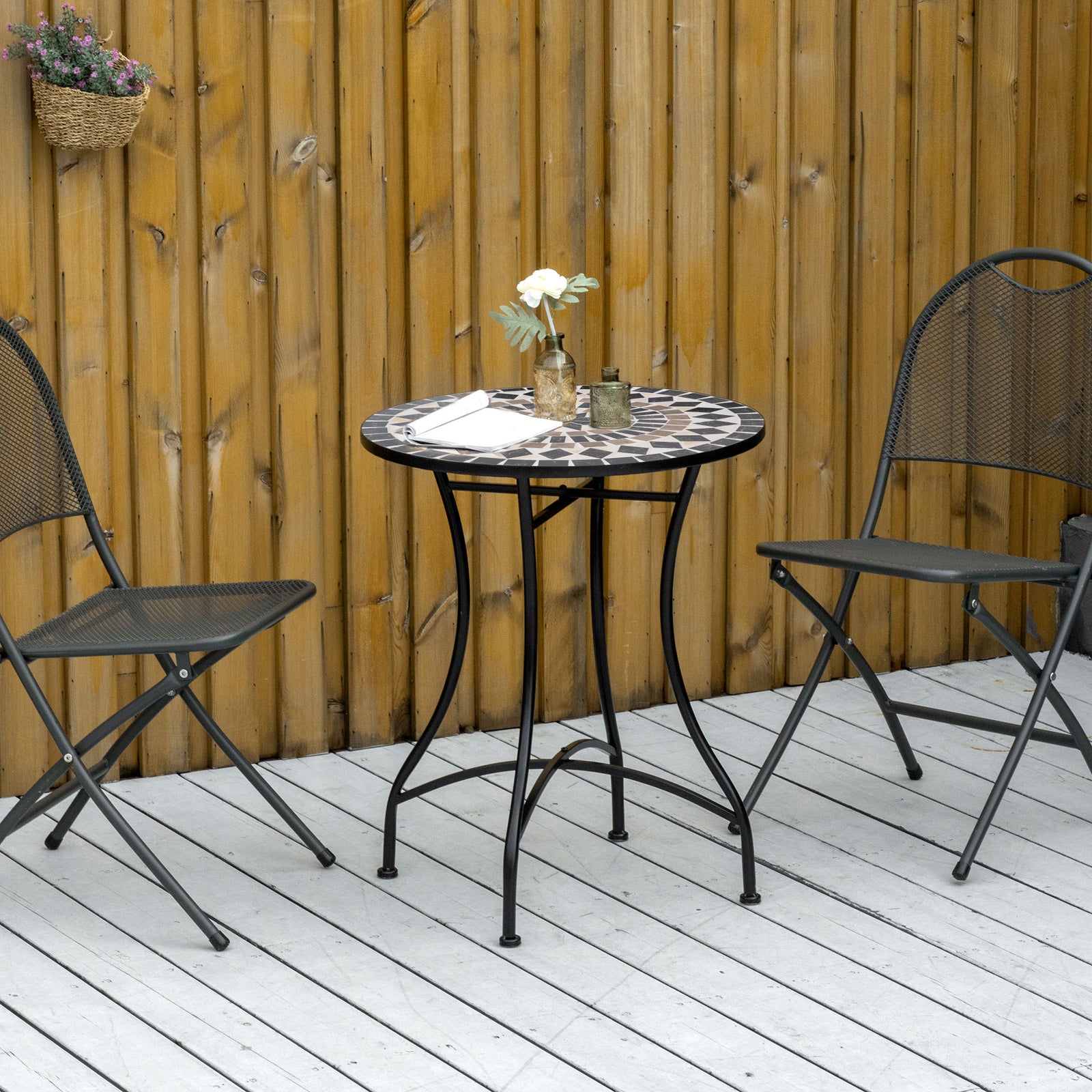 60cm Mosaic Round Bistro Table Outdoor Garden Side Table | Black