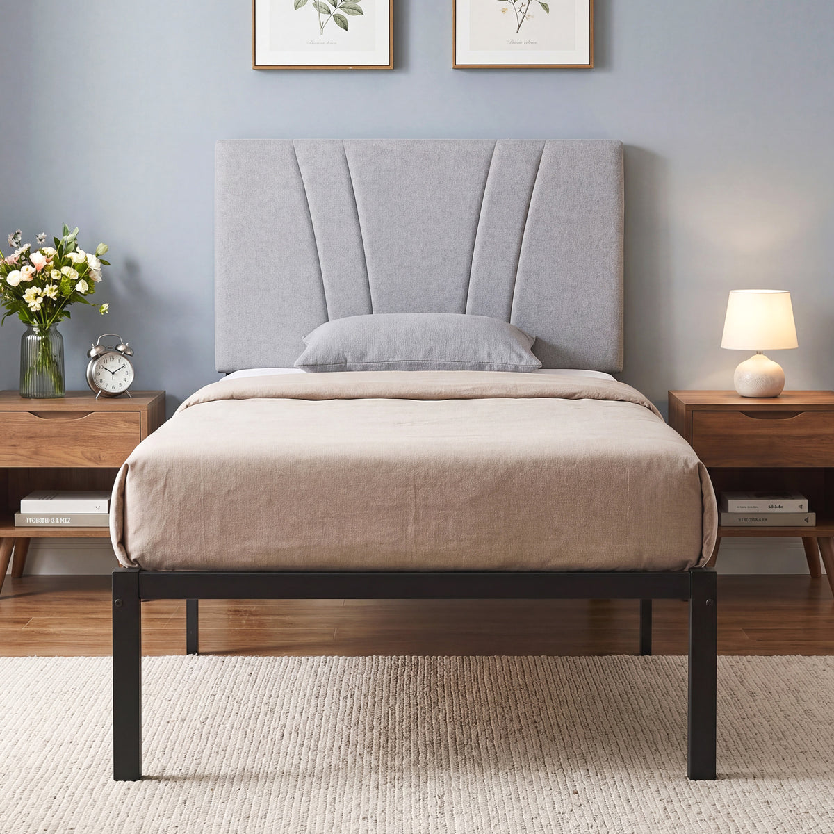 HOMCOM 3ft Single Bed Frame With Upholstered Headboard And Underbed Storage