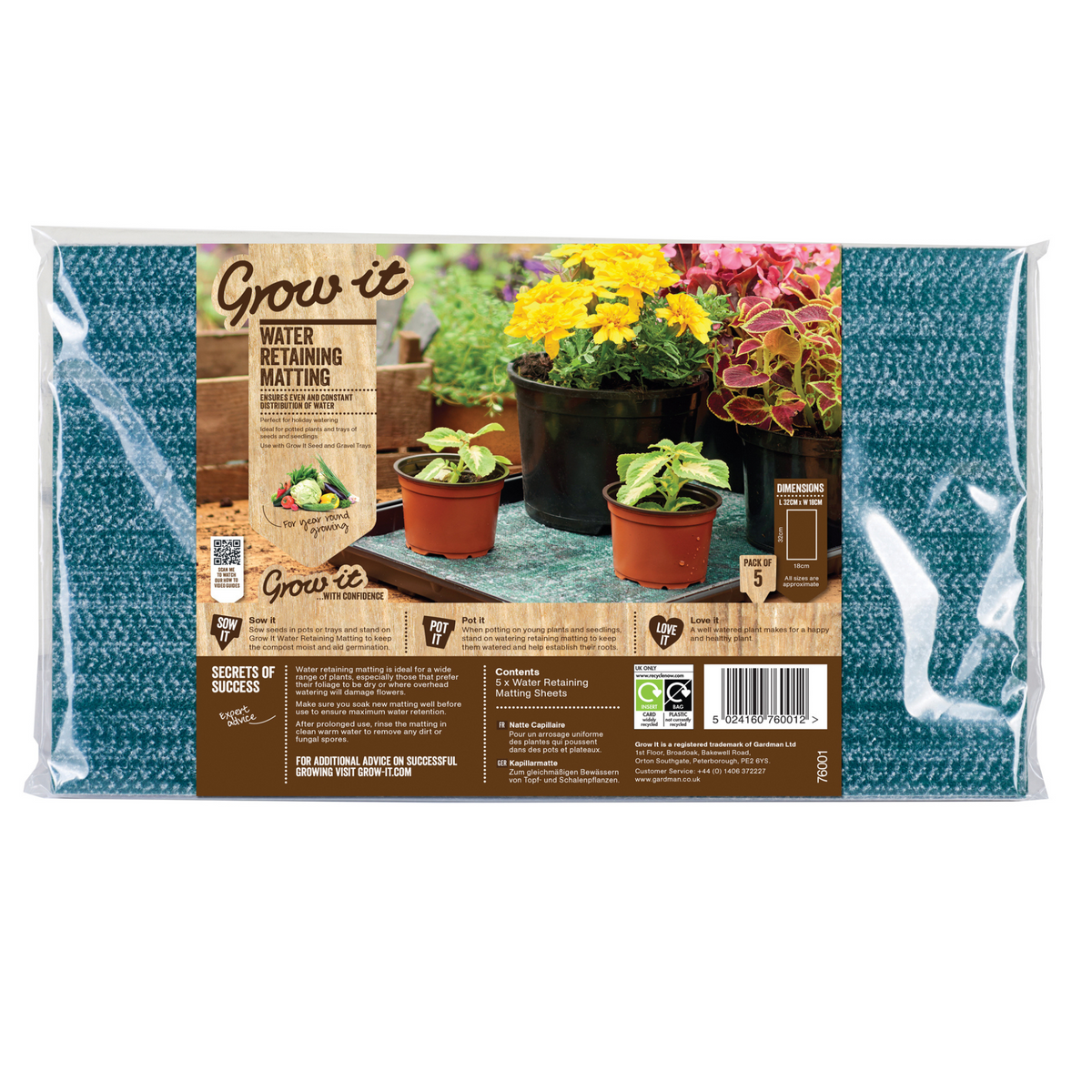 Capillary Matting Sheet, Non-woven For Grow It Trays | Set of 5 | Green