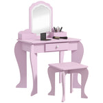 Dressing Table With Mirror And Stool, Drawer, Storage Boxes, Cloud Design | Pink