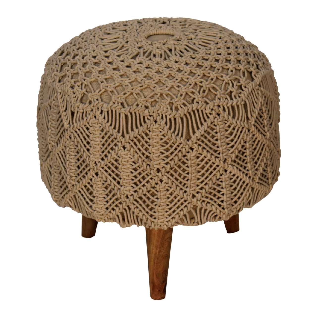Solid Mango Wood Crotchet Beige Footstool