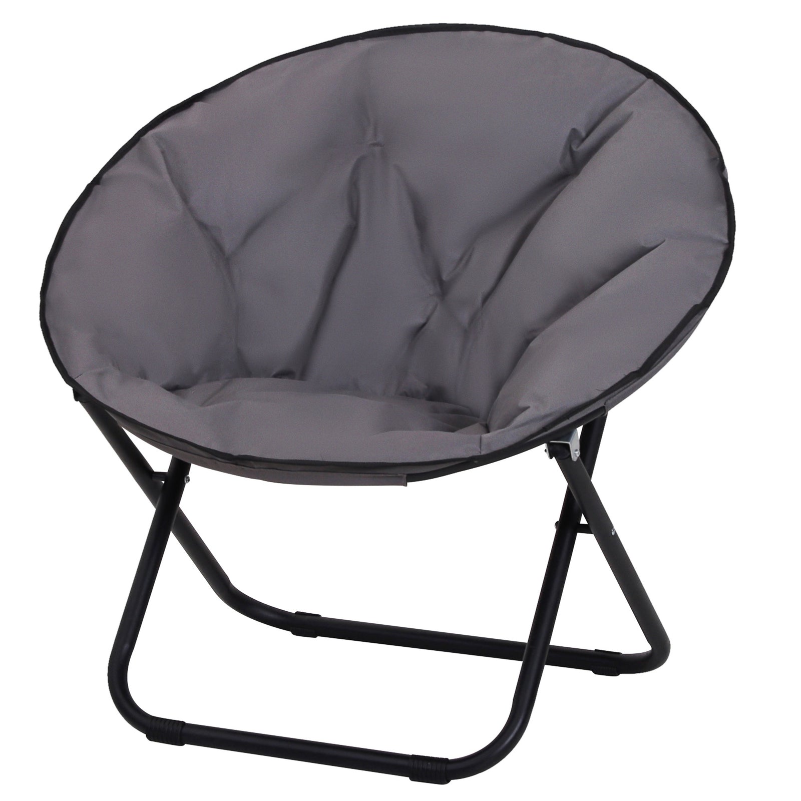 Folding Saucer Moon Chair Oversized Padded Seat Round Oxford | Gray