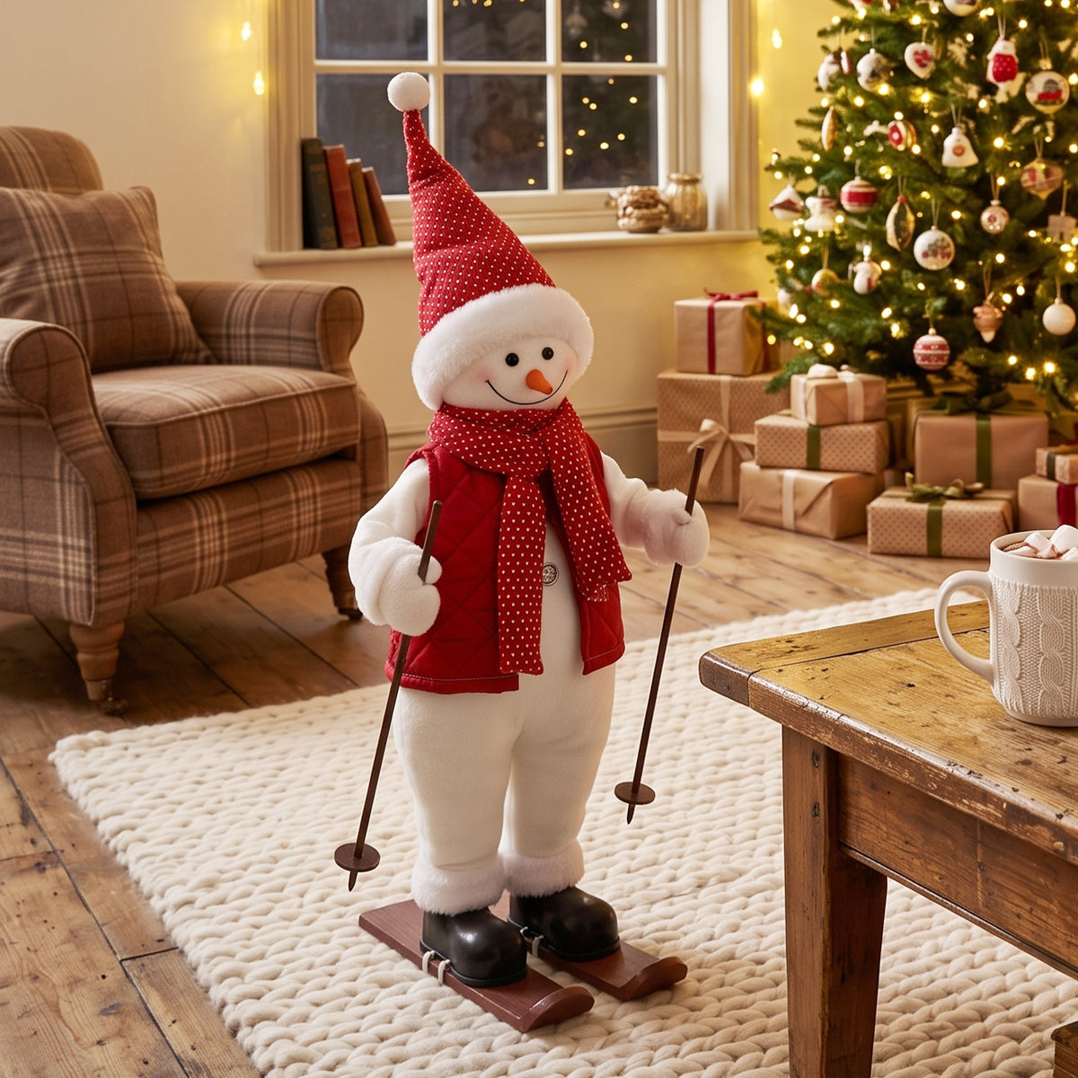 HOMCOM 2ft Christmas Singing Skiing Santa Claus With Ski Board And Poles