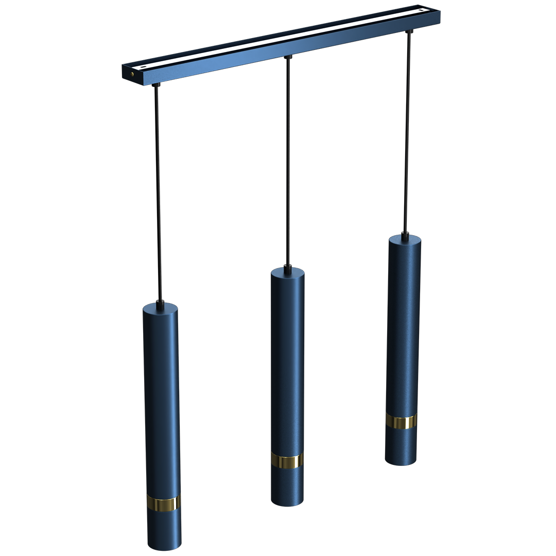 Joker Contemporary Pendant Lamp 3xgu10 Hand Made Cylindrical Style Light | Blue & Gold