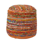 HOMESCAPES Red And Multi-colour Chindi Design Circular Bean Filled Pouffe