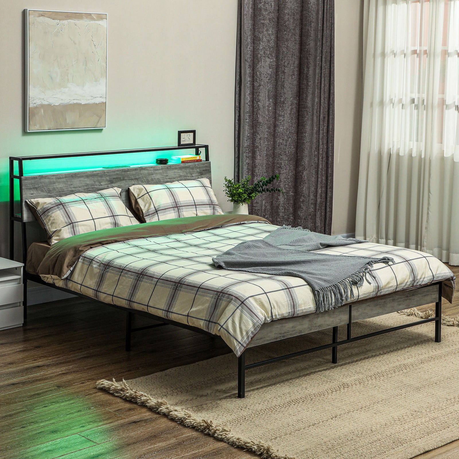 Led Single/double/king Bed Frame With Charging Station | King
