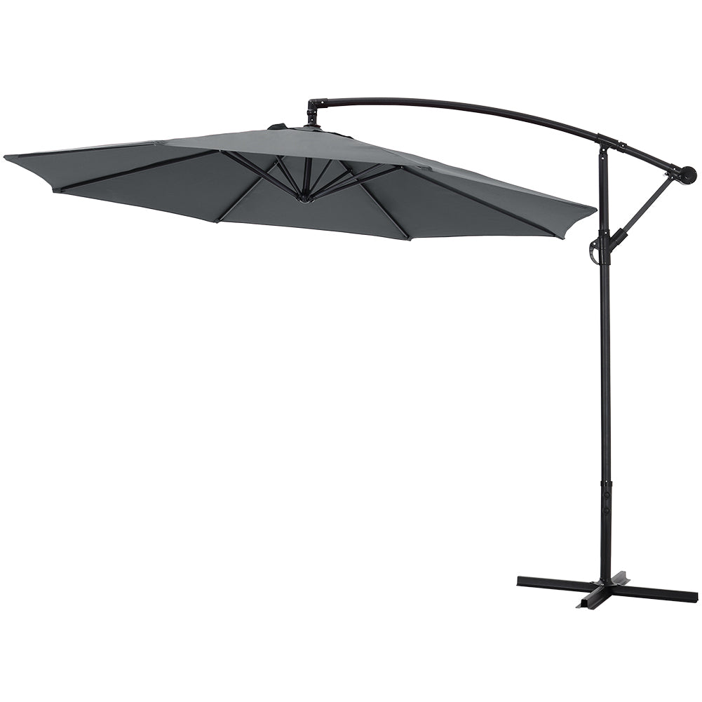 3m Banana Cantilever Patio Parasol For Outdoor Sunshade And Rain With Cross Base | One Size | Grey