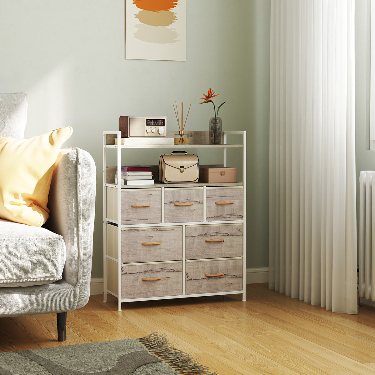 HOMCOM Bedroom Chest Of Drawers 7 Drawer Dresser W/ Shelves