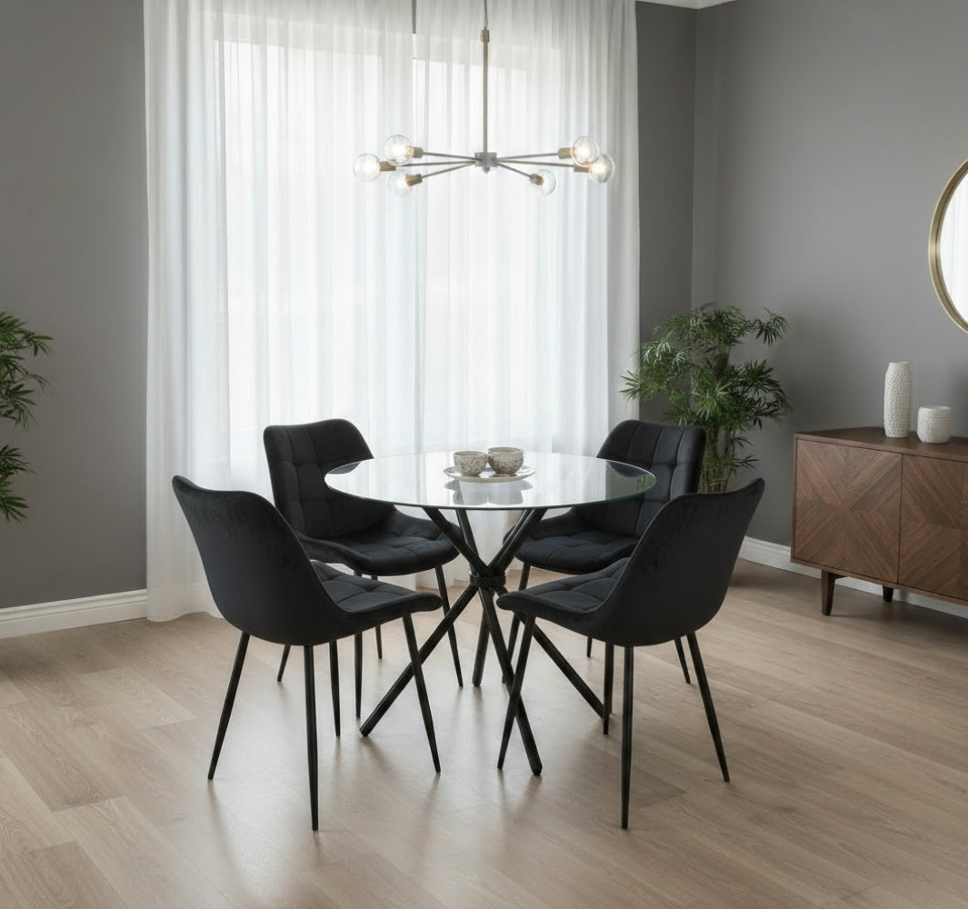 New York Dining Table With 4 Erica Velvet Chairs | Black